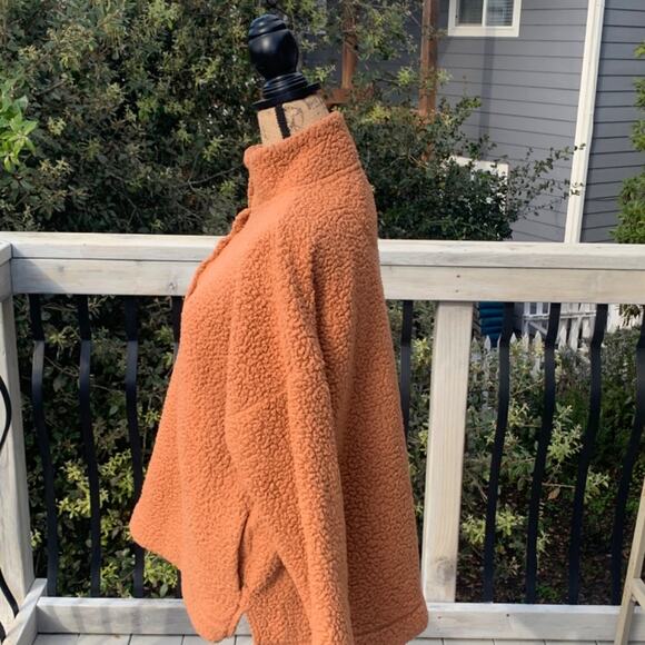 Aerie cloud Sherpa oversized pullover sweatshirt brown tan snap fleece brown M - Picture 8 of 15